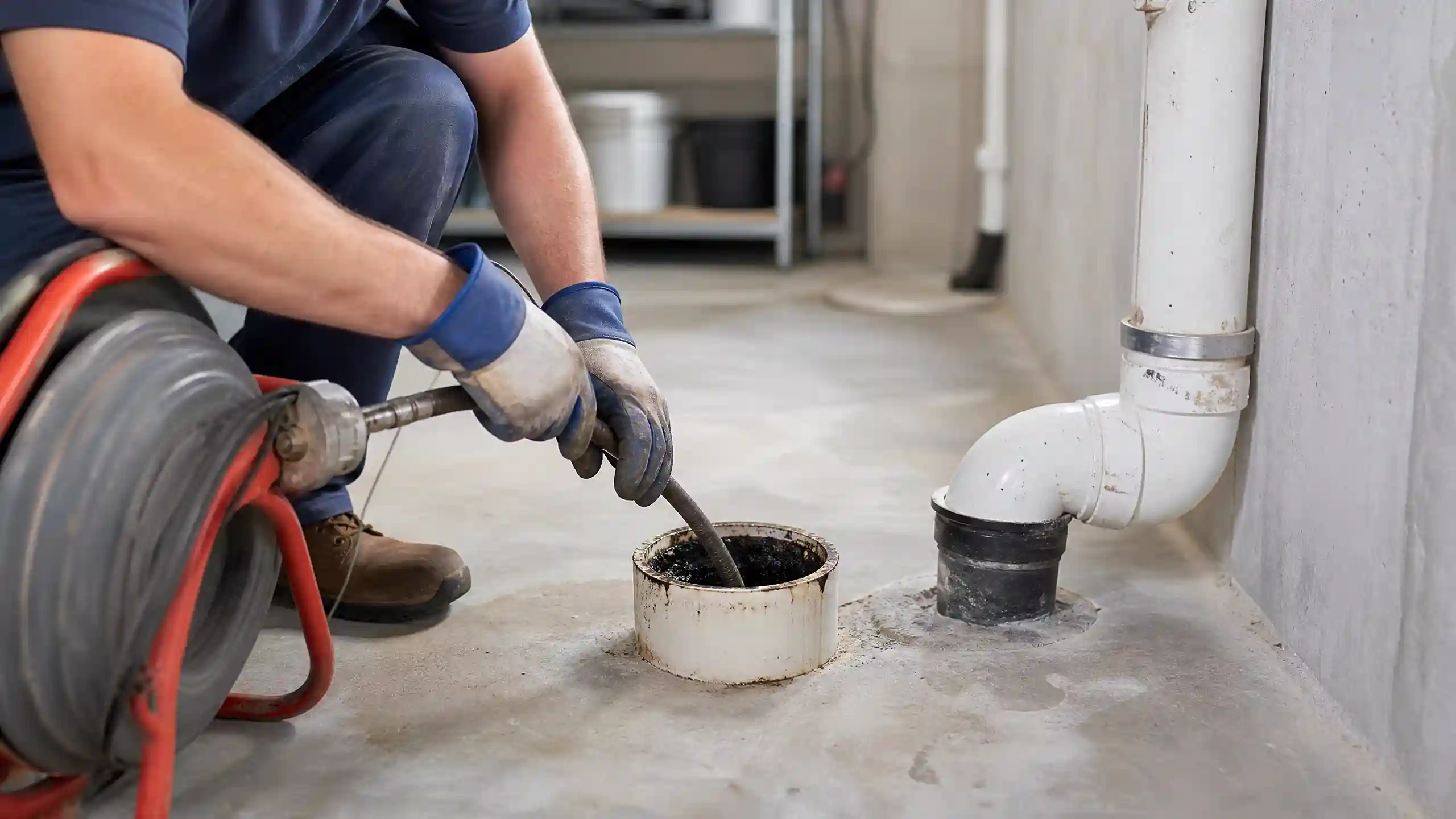 Plumber fixing a Clogged Main Sewer Line